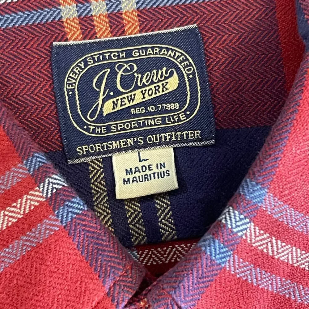 J. Crew Men.s Cotton Plaid Long Sleeves Shirt Size Large